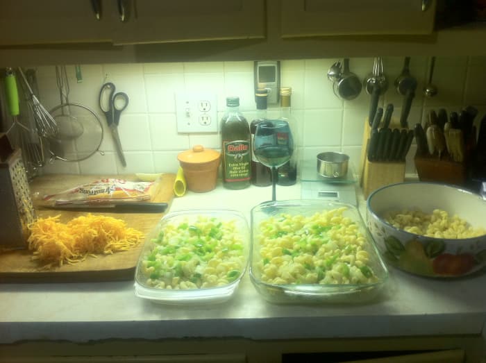 Build your noodles, add sauté onions and green peppers and add hot chili peppers or seasoning of your choice. In this picture I doubled the recipe.