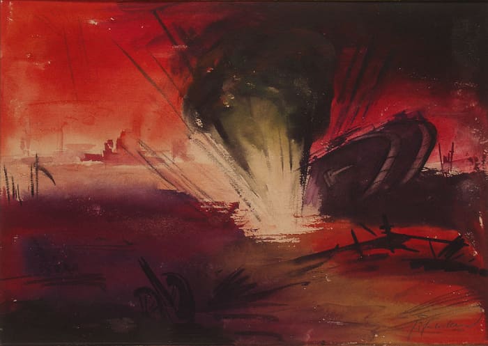Grenade attack on Panzer Tanks, Battle of Amiens, The Somme 1918 by Fritz Fuhrken. Image courtesy of Wiki Commons