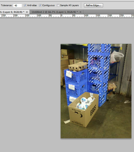 CLICK ON ME TO ENLARGE. The "Tolerance" is the number you change to select a wider range of pixels. (Top right)