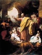 Painting of Peter preaching at Pentecost, by Benjamin West (1738-1820).