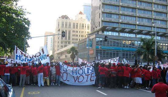 Demonstrators against Shacks, lack of housing and their aim to deny the ANC votes due to lack of delivery of social and other services