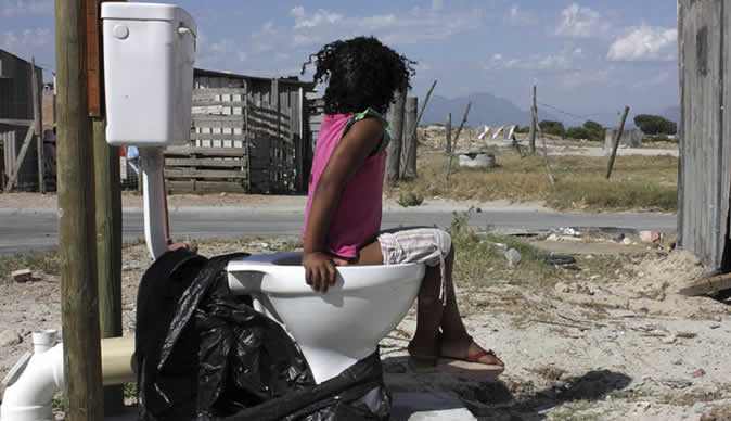 This picture shows how the country's poor Africans have become a potent symbol of local government neglect. Both ANC and DA are responsible for this shameful delivery of basic human services such as installing proper function toilets for the 'voters'