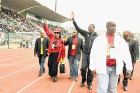 Winie says that ANC's vision is becoming blurred and tinted. Whe we have a system that supports cadre deployment and not national interest, then we have a big problem. ...seen here salutes the crowds in the stadium May Day Rally in Atteridgeville