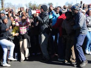 Angry Chiawelo residents protesting outside Moroka Police Station in Soweto After two houses belonging to the councillor and form councillor of Chiawelo were burnt down by angry Chiawelo residents
