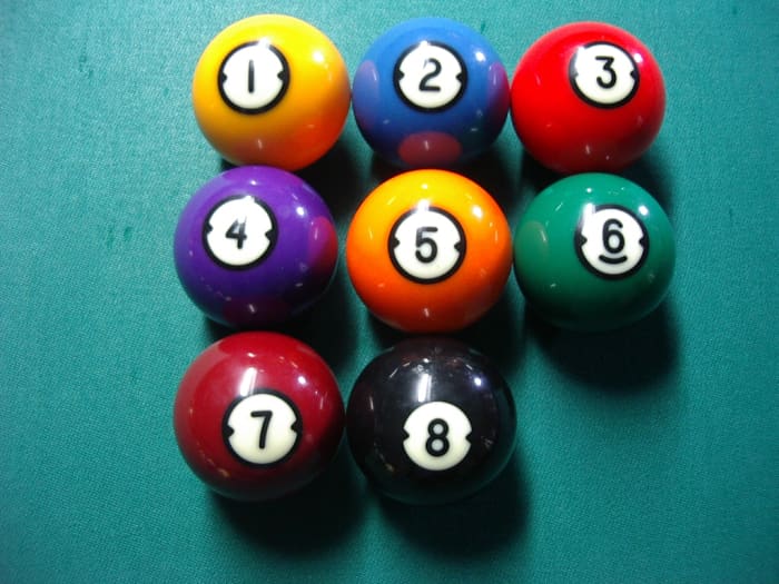 Photo 2. The 9-ball above and the other 8 balls needed to play 9-Ball. Of course the white cue ball comes in handy as well.