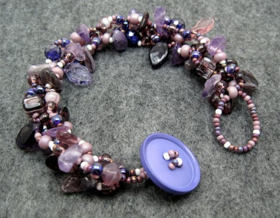 This is one of my pieces from my rock garden series. In addition to seed beads, I frequently use gemstone chips and rounds and Czech glass shaped beads in these pieces.