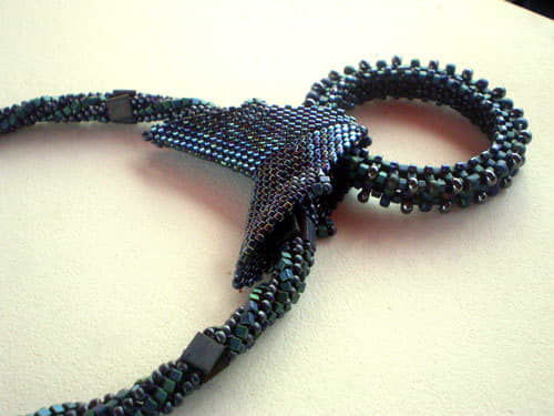 Blue Variety Necklace This piece combines peyote, twisted herringbone, and right angle weave.