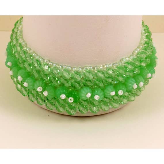 Embellished Mint Green Woven Bracelet The creator combined seed beads with new and vintage Czech glass for this piece.