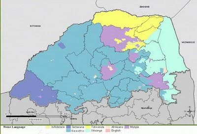 Traditional South African Venda region demarcated in Yellow, shown from the Old Transvaal Map, right on the Limpopo River