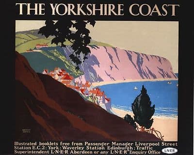 LNER poster advertises Robin Hood's Bay with its secluded village that 'climbs' the 1-in-4 gradient from sea level