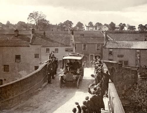Pre-WWI view of a car entering Barnard Castle over the County Bridge (former boundary with the North Riding until 1974) from the village of Startforth - see comments box below