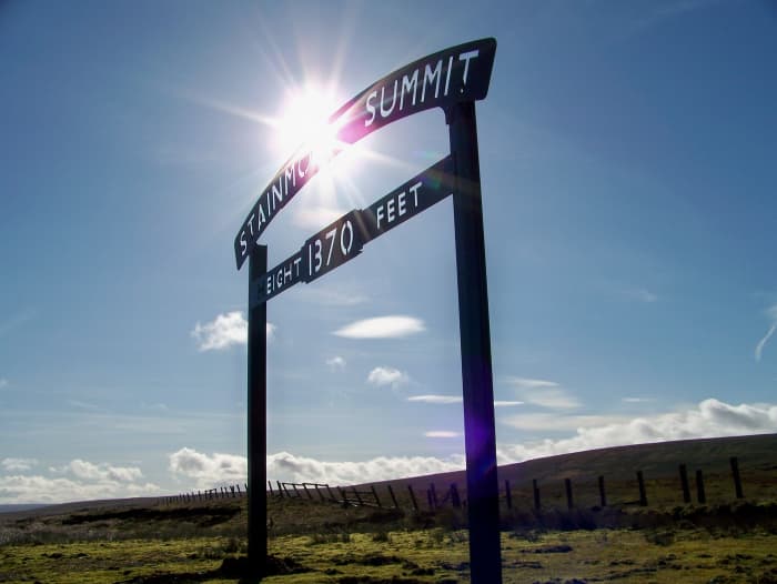 Stainmore Summit board, the highest point on the line between Barnard Castle in southern County Durham and Tebay, Cumbria - the sign previously stood beside the railway from Barnard Castle to Kirkby Stephen and Tebay