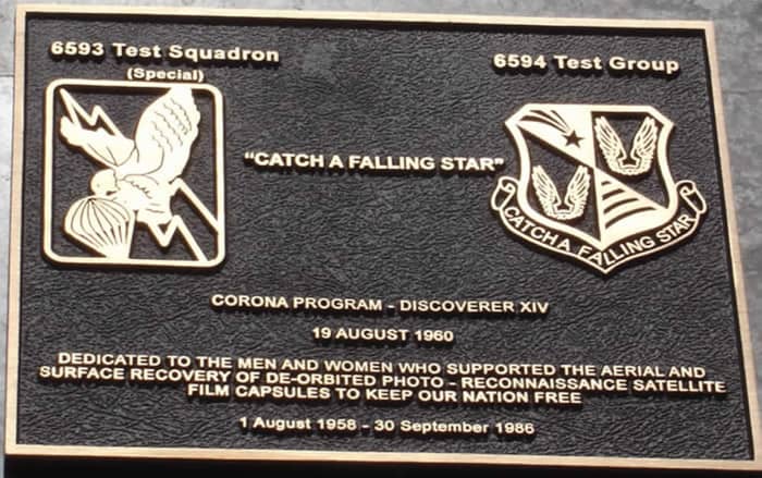 A plaque placed in remembrance of the 6594th Test Group which was deactivated in 1986 after 27 years.