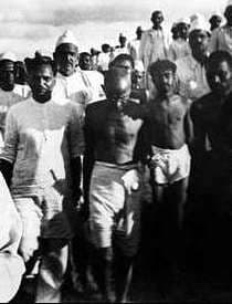 Mahatma Gandhi marching during Salt Satyagraha
