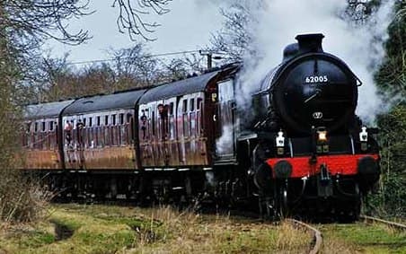 K1 62005 on tour on the Wensleydale Railway, March 2015 with earlier British Railways' C1 stock in maroon livery