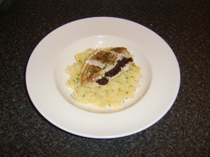 This black pudding stuffed chicken breast on clapshot is an alternative to the classic Scottish dish, Balmoral chicken.