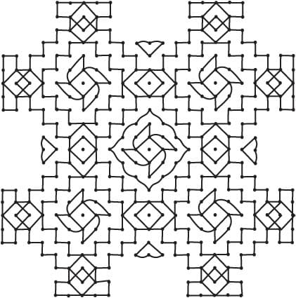 Elaborate design left as plain line drawing. Dots are first counted and kept,and then the lines are joined.