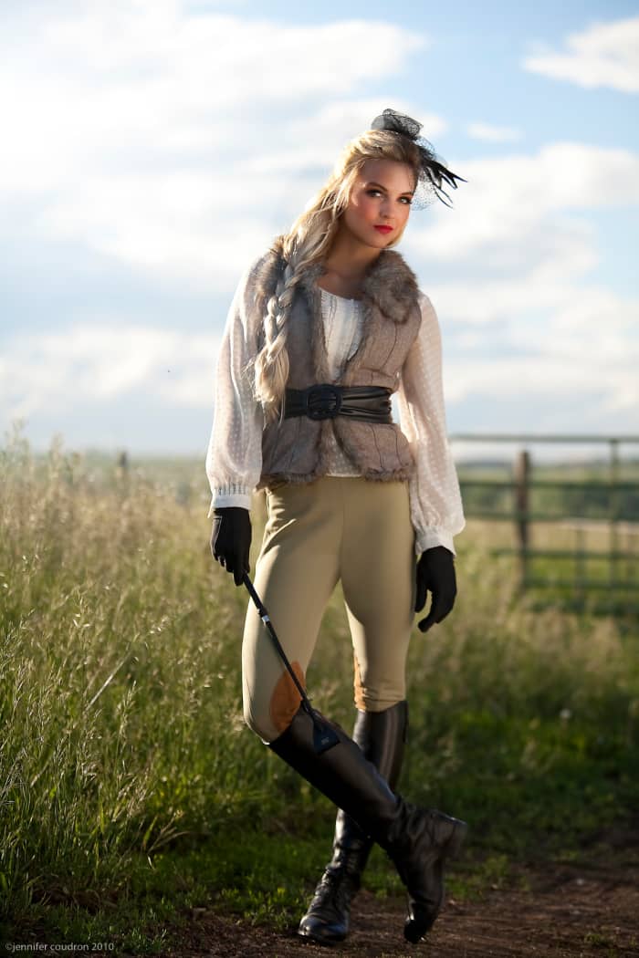 High Fashion Equestrian Style - Beautiful Model in Riding Pants, Boots and Gloves