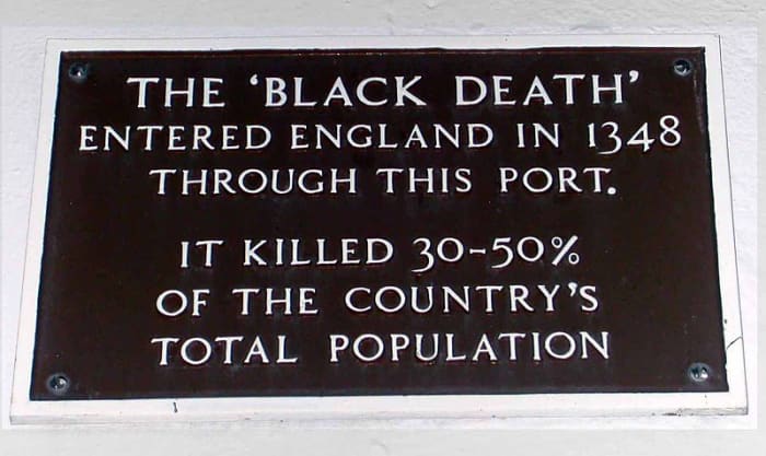 A present day plaque in Weymouth, UK, commemorating the place where the Black Death entered England.