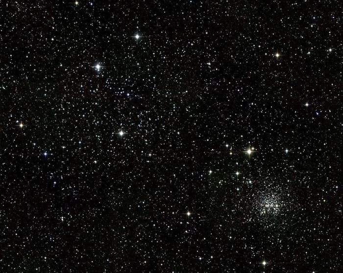 The star cluster in the lower right quadrant of this picture is M35 or Messier35—one of the "messier" space objects.