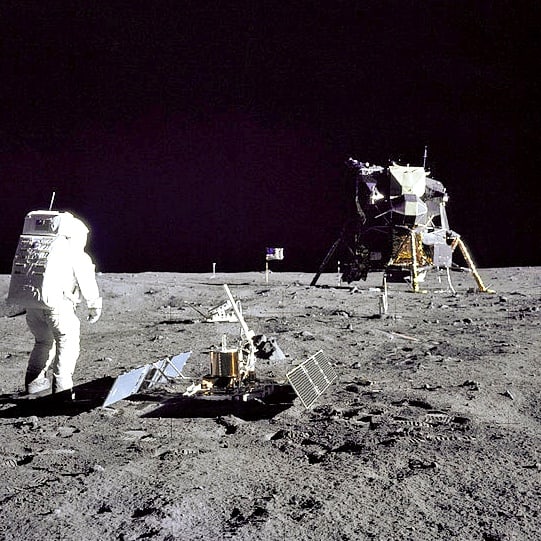 This photograph of astronaut Edwin Aldrin was taken by Neil Armstrong with the special Lunar Surface Camera.