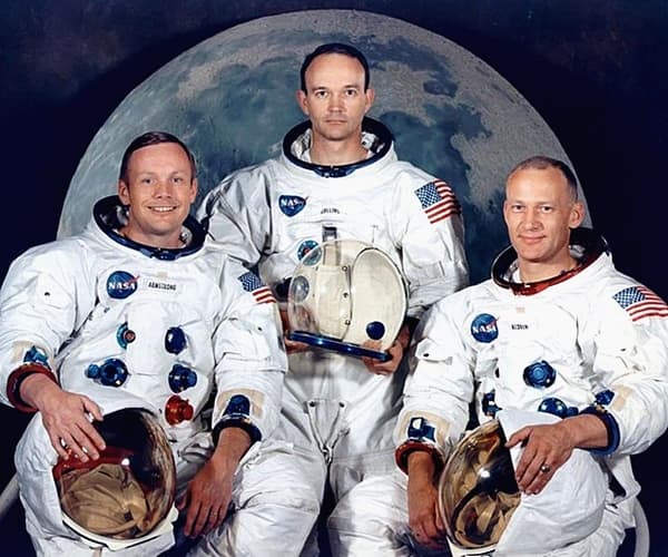 Crew of Apollo 11 Mission, 1969. From Left: Neil Armstrong, Michael Collins and Edwin Buzz Aldrin
