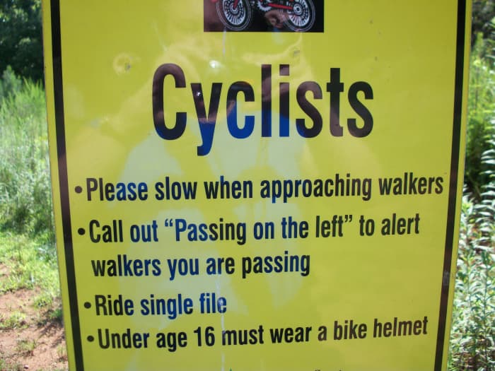 Biking etiquette on the trail. As a walker, make sure you always look behind you before crossing over the trail.