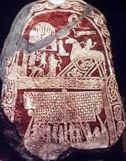 Odin rides Sleipnir through Midgard whilst below him a shipful of warriors readies for war - those chosen by Odin will be slain in the battle to come, the rest will either be taken by the Valkyries or left for the ravens and taken by Hel if they flee