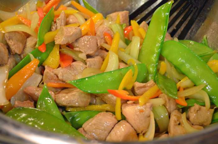 Remove with slotted spoon and toss veggies and pork, adding in a bit of gravy if desired