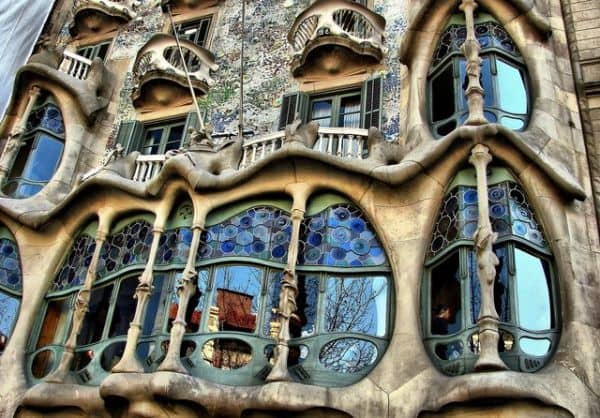 The facade of the Casa Batllo (1904-1907) in Barcelona, Spain. Designed by Spanish architect Antoni Gaudi.
