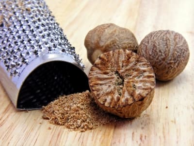 nutmeg is a common kitchen cupboard ingredient that works well with woody earthy ingredients like pine twigs.