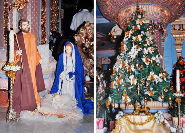 The manger with Infant Jesus and the blessed parents. The second picture is that of the Christmas tree on dais.