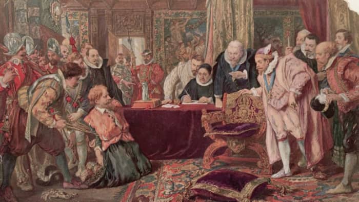 A conspirator is interrogated by members of the civil service and intelligence services - of which Robert Cecil was the head