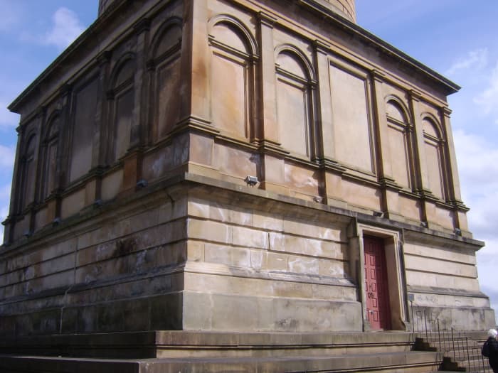 The red doors show the entrance to Hamilton Mausoleum chapel and the one time resting place of Alexander, the 10th Duke of Hamilton