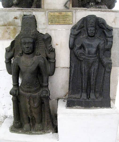 Two Vishnu statues from Cibuaya, Karawang, West Java. Tarumanagara c. 7th-8th century CE. The tubular crown bears similarities with Cambodian Khmer art.