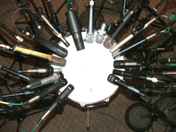 However, if you have 16 microphones to choose from, just throw them all on like these people did. Blend them all together and then trigger a sample from that.