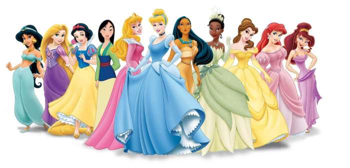 L to R: Jasmine, Rapunzel, Snow White, Mulan, Aurora, Cinderella, Pocahontas, Tiana, Belle, Ariel, Megara