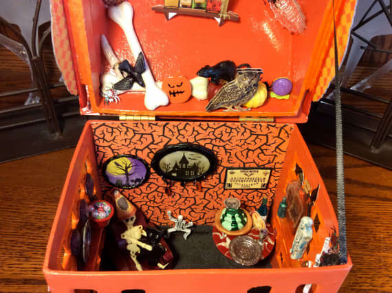 She even decorated the inside of the Halloween tiny house. So, it is ready for a fairy to move right in.