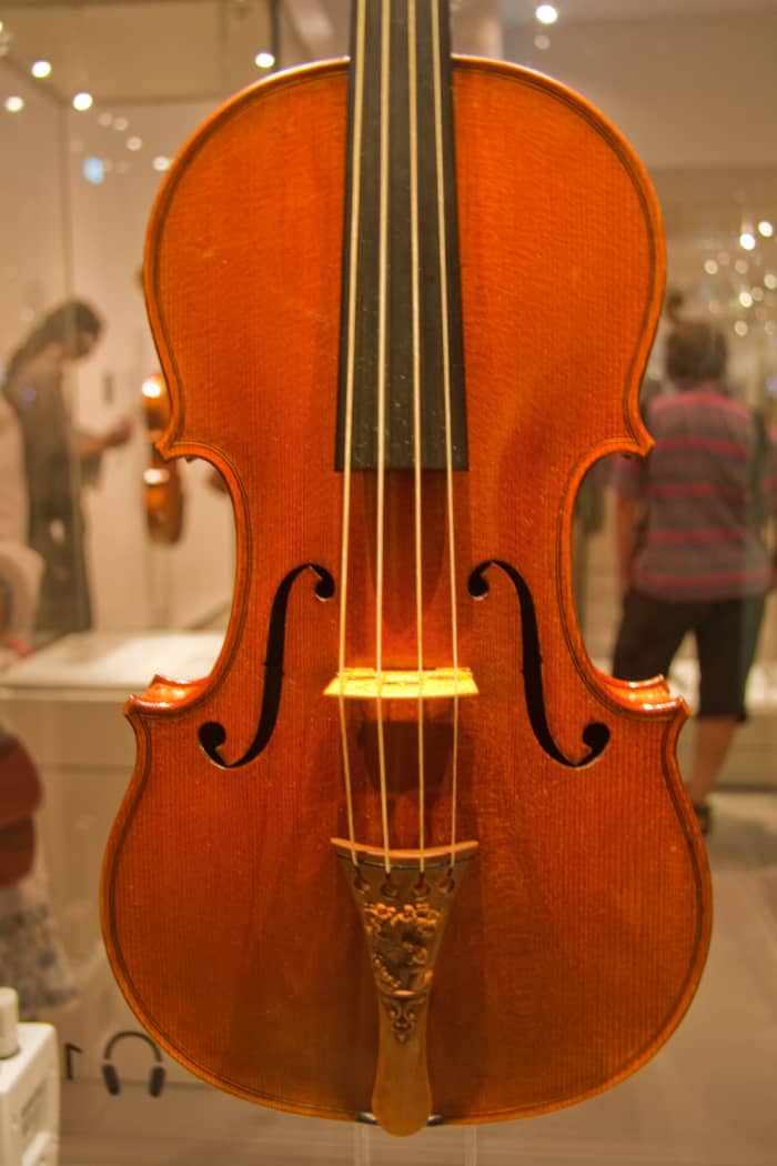 The immaculate Messiah Stradivarius violin of 1716 in the Ashmolean Museum, Oxford, UK.