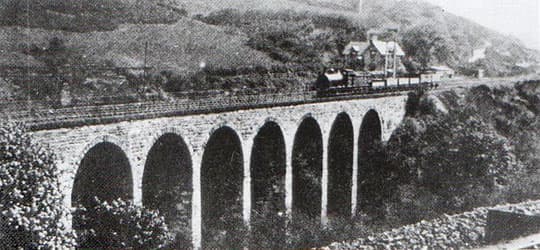 Waterfall Viaduct near Slapewath in the early 20th Century with a mineral train crossing