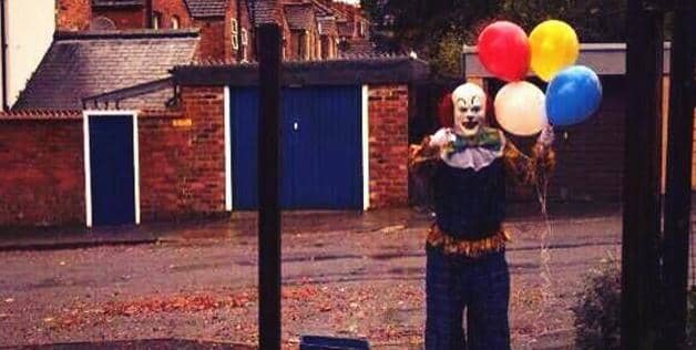 "It seems that the citizens of Northampton, England are being terrorized by an evil clown, who pops up and makes random and disturbing appearances on street corners in the city."