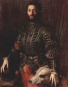 Agnolo Bronzino, Portrait of Guidobaldo II della Rovere (1532), Florence Pitti Palace - In this portrait Guidobaldo is 29, but he lacks the proud expression which his father shows in the Titian's portrait.