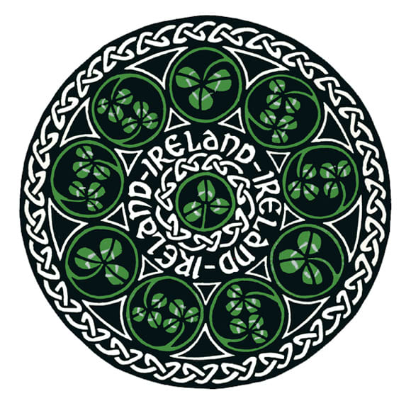 Celtic knot work circle based on the three leaf clover, the national symbol of Ireland.