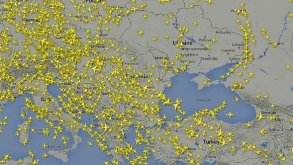 The L980 Airway over Ukraine is one of the world's most crowded and important in Eurasia - This is the airway used by MH17 before being shot down over Donetsk.