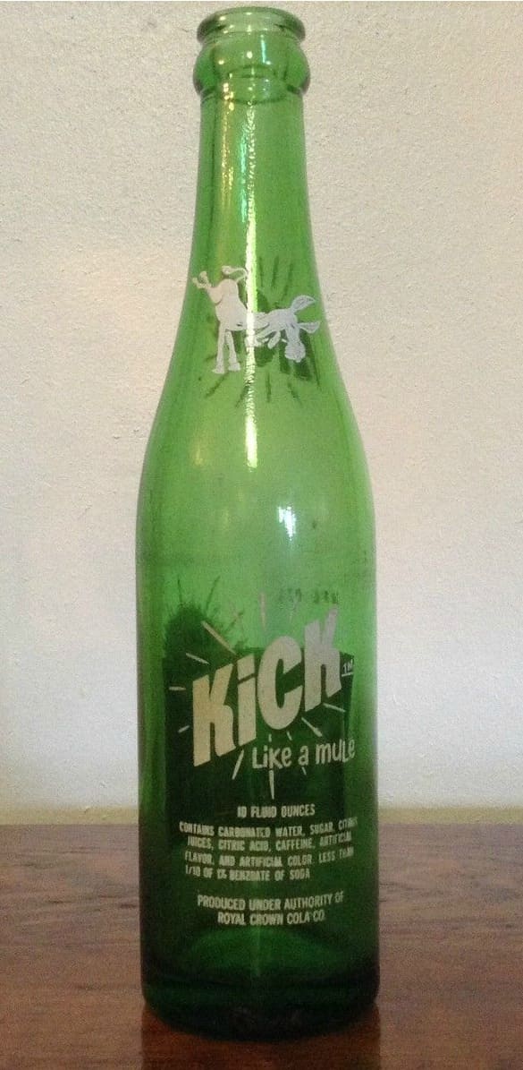 A made in Nashville, Tennessee, Kick Like a Mule ACL 10 oz. soda bottle, this is the back side of this amazing green bottle.
