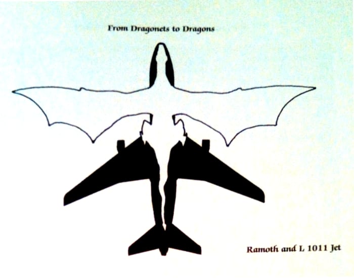 This illustration (from my favorite nerd book) shows gold Ramoth as large as a jet plane!