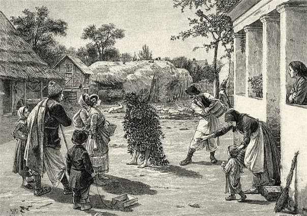 "The Watering of Dodola" or "Peperuda" is a Balkan ritual in which a young girl was ccovered with leaves and branches and had water poured over her as a "sacrifice" for Perun.