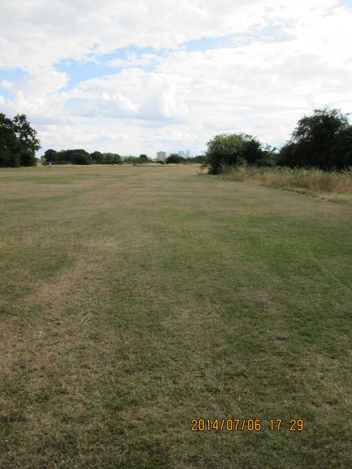 Looking across Wanstead flats from beside the Aldersbrook Road towards Forest Gate (with Canary Wharf in the distance)