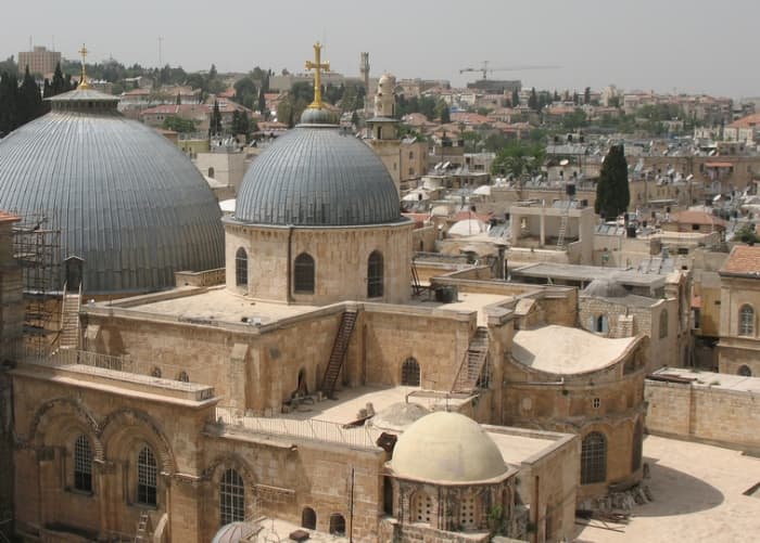 The site of the Church of the Holy Sepulchre in Jerusalem is identified as the place both of the crucifixion and the tomb of Jesus of Nazareth.