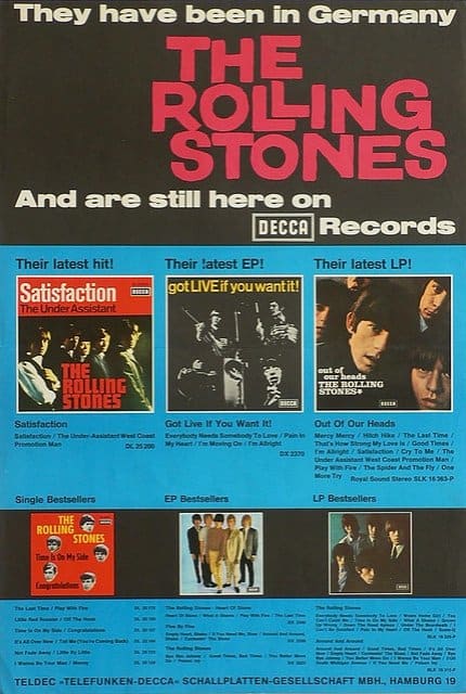The Rolling Stones In-Store Promotional Poster Decca Records "Outta Our Heads"(1965) German Printing
